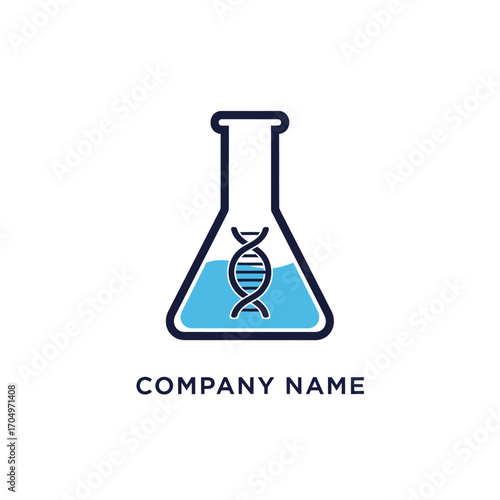 science laboratory flask with dna helix.