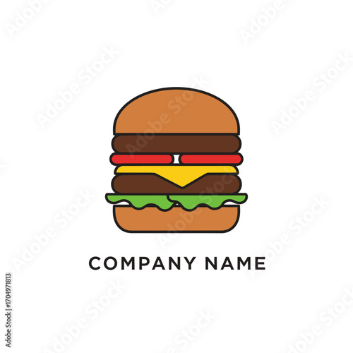 Simple colorful cheeseburger logo template for a fast food company.