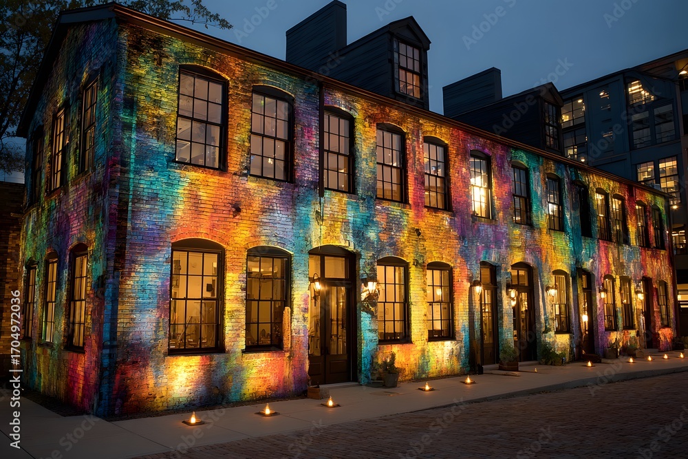 Fototapeta premium Night view of colorful projected building high resolution picture