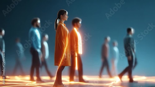 Leader in bright orange coat stands apart from the crowd