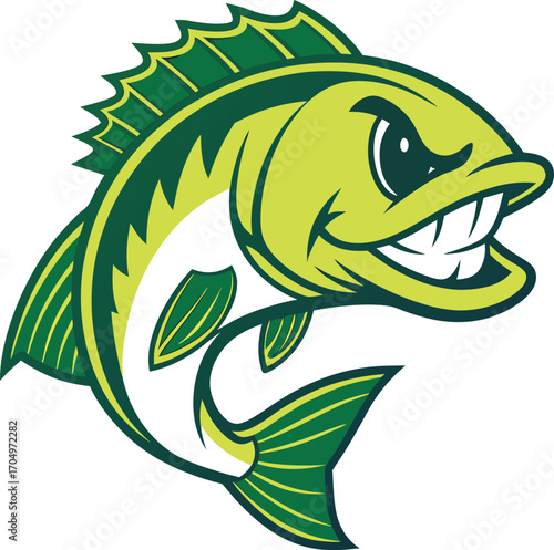 Vector art of cartoon largemouth bass fish mascot with aggressive expression
