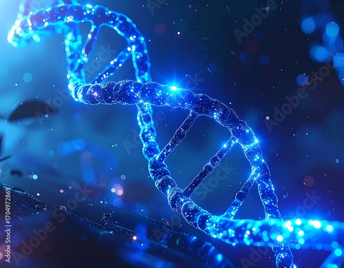 Glowing Blue DNA Strand Genetic Code and Science