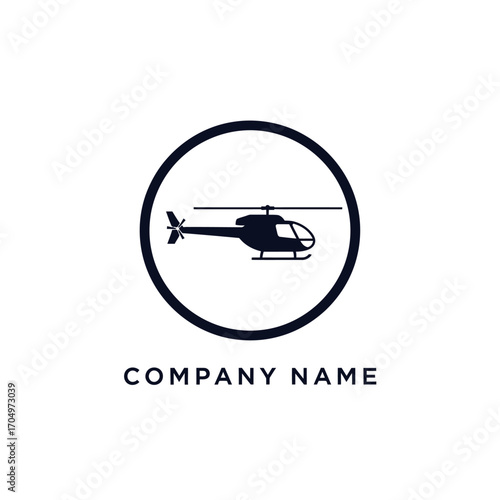 Simple helicopter silhouette logo design inside a circular frame.