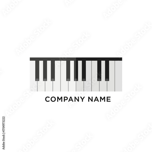 Simple piano keyboard logo design for music company.