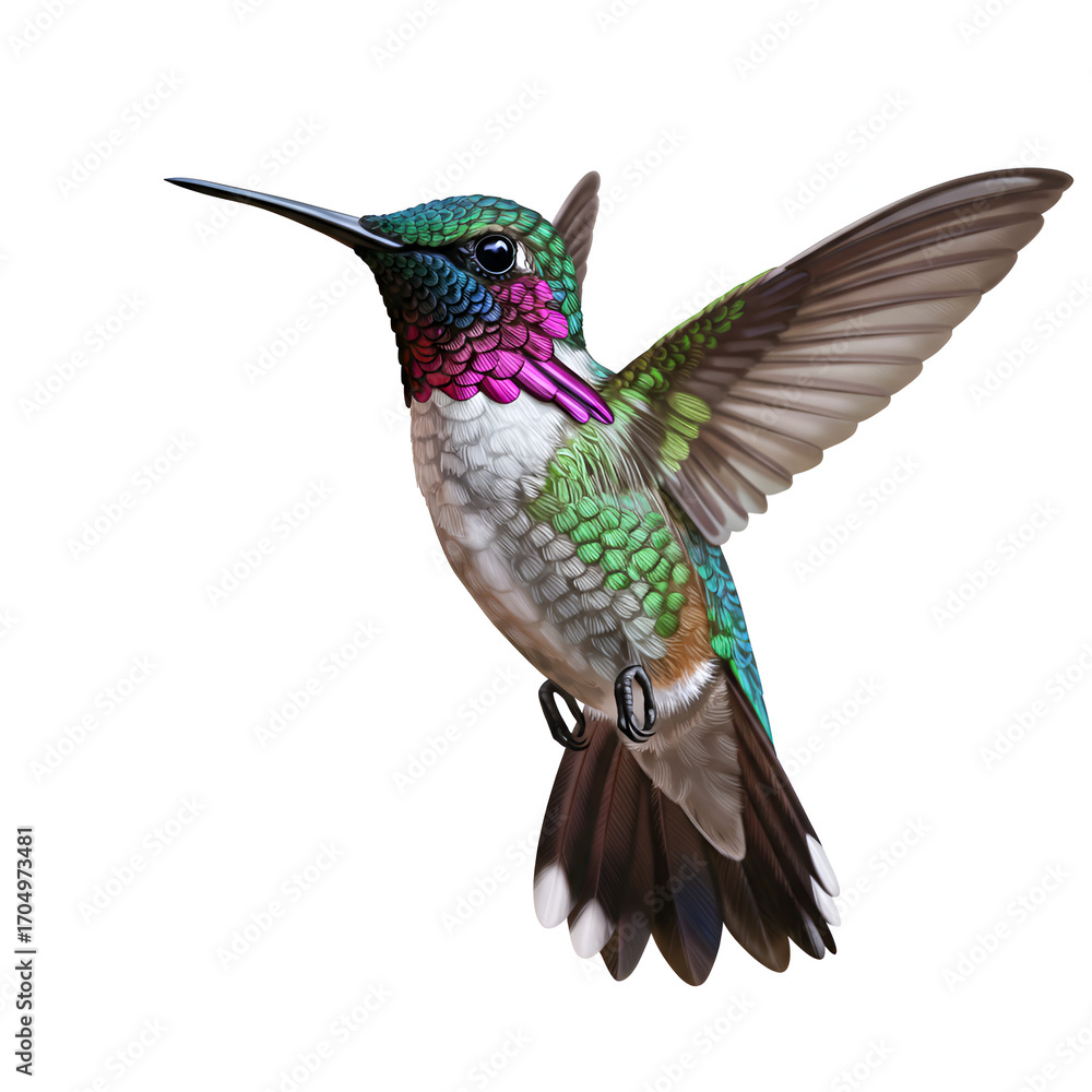 Obraz premium Vibrant hummingbird in flight, detailed feathers shimmer with color
