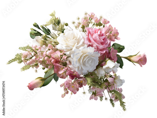 A lush bouquet of pastel pink and white flowers