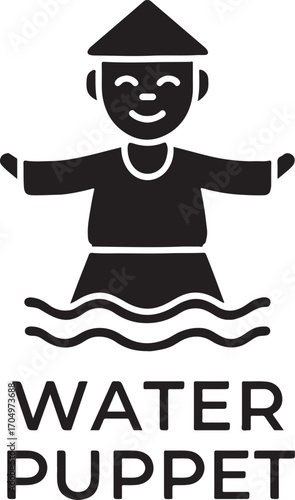 Silhouette vector of traditional Vietnamese water puppet, perfect for cultural designs.