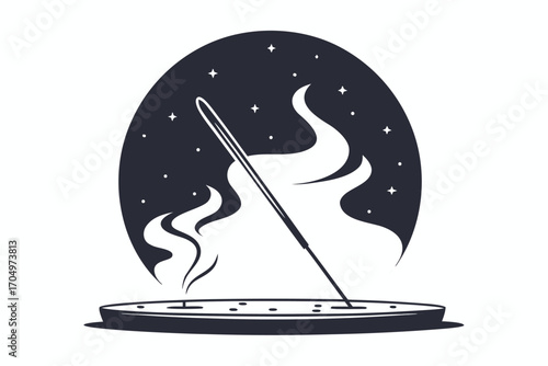 Dark Incense Smoke Stars in Circle on White Background Design