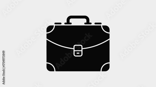 A flat vector illustration of a black briefcase with a handle and a white background, centered view