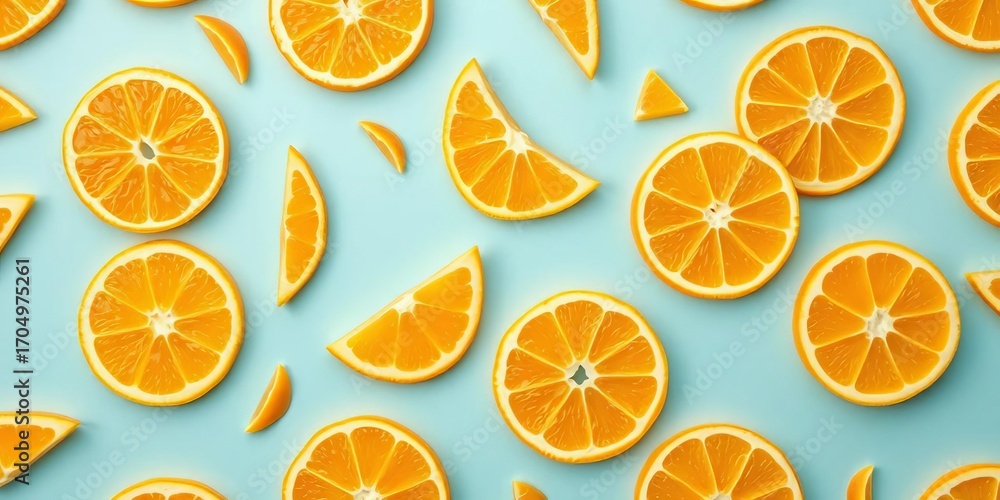 Vibrant seamless pattern of bright orange citrus fruit slices, citrus, bright orange