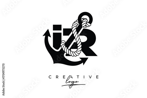 IR Creative Monogram Latter Logo with Anchor and Rope Design Minimalistic Logo Design 