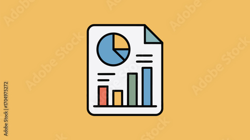 A document with a pie chart and bar graph displayed against a solid light orange color background
