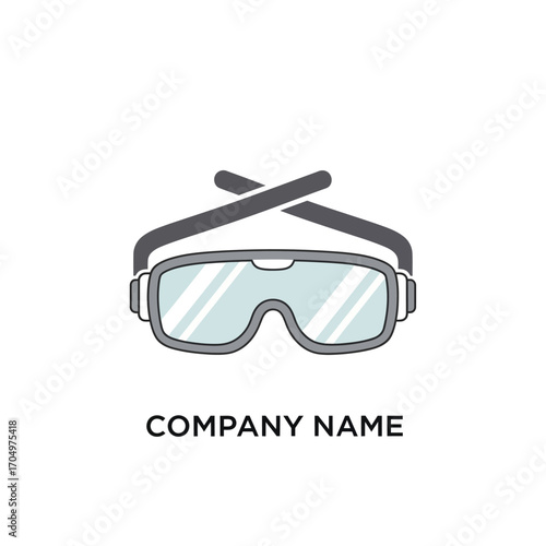 Virtual reality goggles logo design for technology company with company name.