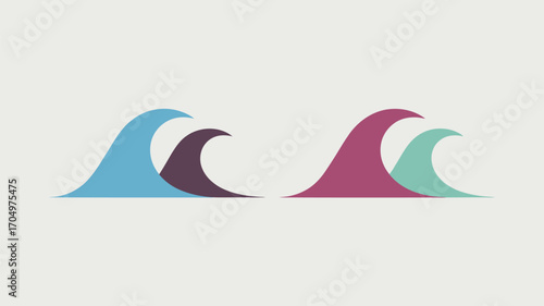 A simplistic illustration showcasing two pairs of stylized waves in contrasting color schemes on white