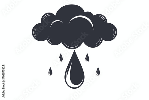 Dark Weather Cloud Raining with Water Droplets Isolated on a White Background