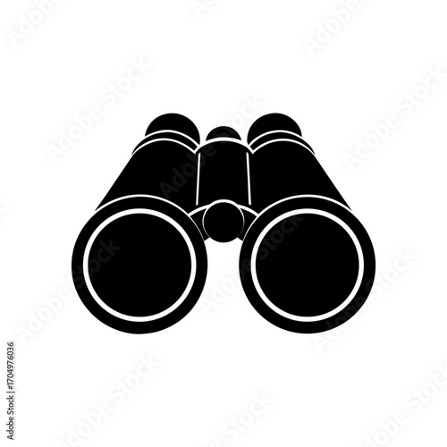 Black binoculars looking up on transparent background silhouette