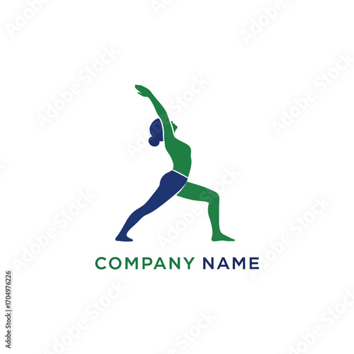 Yoga Pose Silhouette in Green and Blue for Wellness Brand.