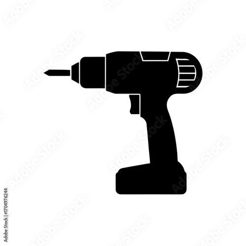 Isolated cordless drill on transparent background silhouette