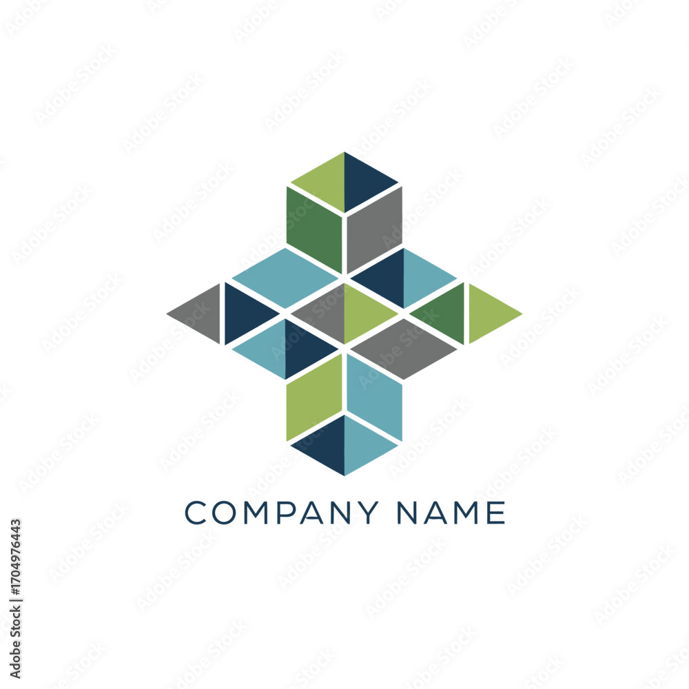 Fototapeta premium Abstract geometric cross logo with colorful 3D cubes.