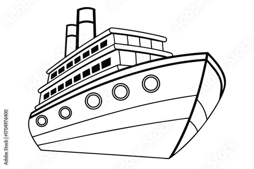 Vector art of black and white illustration of a cruise ship