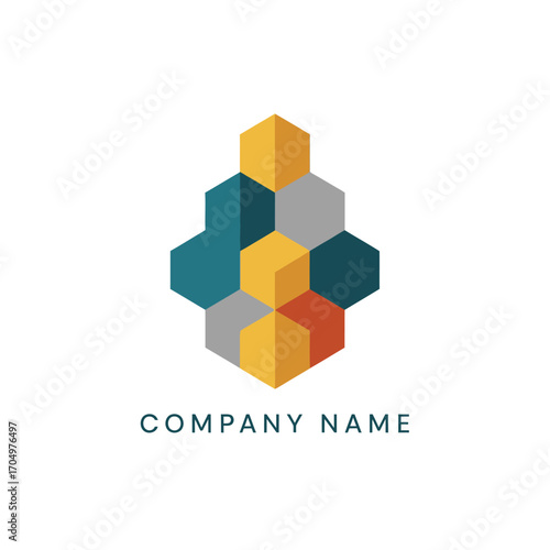 Abstract geometric logo design with colorful hexagonal shapes representing a company.