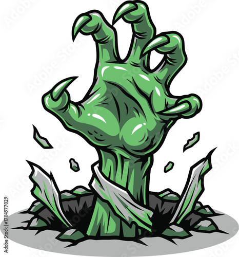 Creepy Green Hand with Claws Emerging from Grave Vector illustration