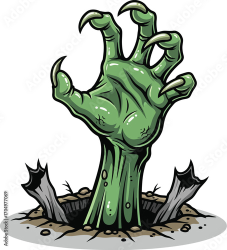 Creepy Green Hand with Claws Emerging from Grave Vector illustration