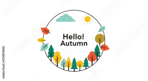 Hello autumn season with colorful trees and foliage.