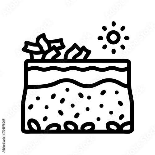 Compost bin with sun icon in black outline style