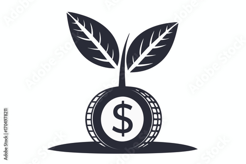 Dollar coin icon displaying money growth with leaf sprouting upward