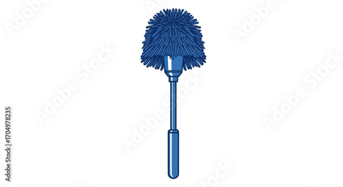 Blue Toilet Brush with Fluffy Head and Long Handle.