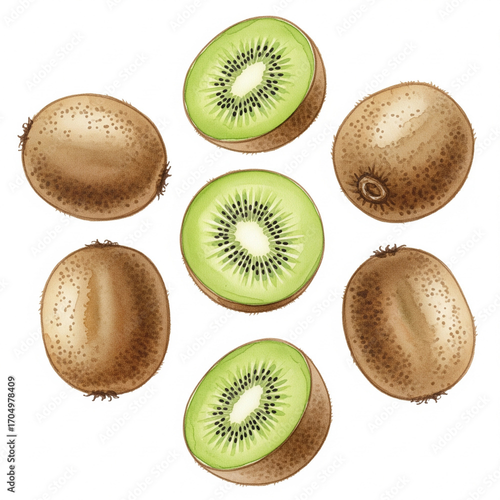 Fototapeta premium kiwi, simple watercolor, hand drawn, white background