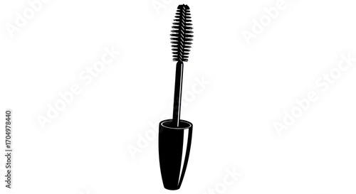 Close up of black mascara wand and applicator.