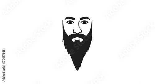 Detailed illustration of a mans face with a prominent dark full beard and strong features.