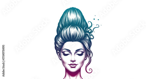 Serene Woman with Classic Beehive Hairstyle.
