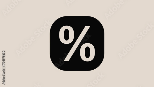 A close up of a black square icon with rounded corners displaying a white percentage symbol inside it