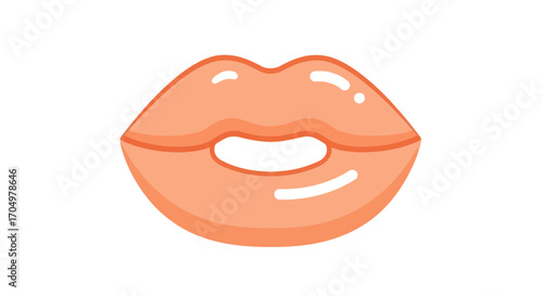 Glossy Peach Lips Cartoon Illustration.