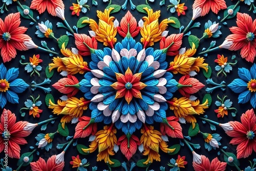 Intricate floral design within a repeating hexagon pattern , floral texture, seamless pattern