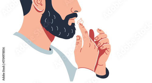 Man applying grooming product to his beard for styling and care.