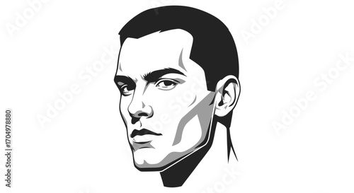 Monochrome Portrait of a Man with Intense Gaze.
