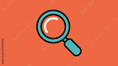 A cartoon style illustration of a blue magnifying glass on a solid orange color background image view
