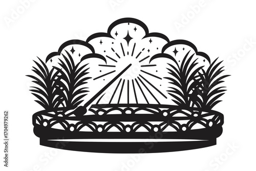 Elegant Celestial Crown with Stars, Rays, and Ornamental Details on White
