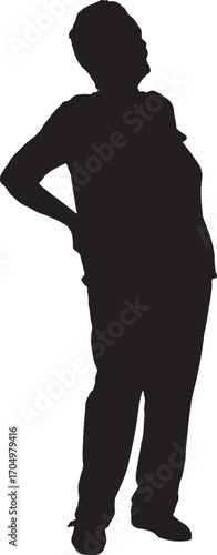 vector,silhouette of a senior woman standing arms akimbo looking up
