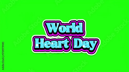 World heart text with d logo on green screen background