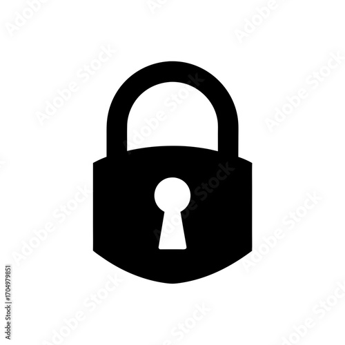 Simple black padlock icon on transparent background silhouette