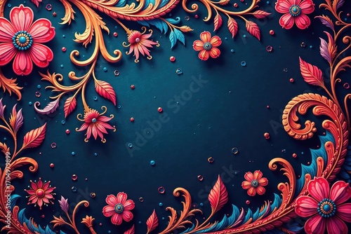 Intricate swirling floral paisley pattern in rich jewel tones , vintage, swirl, floral