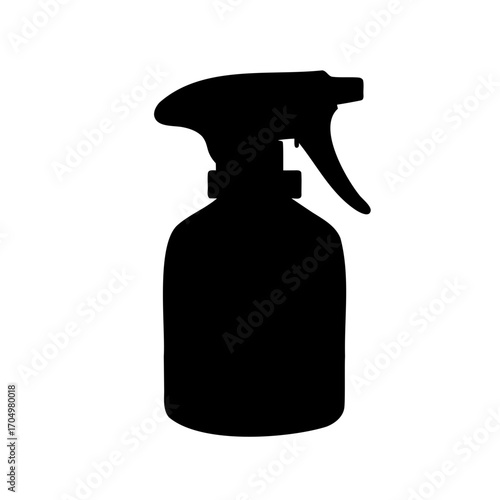Isolated black silhouette of a plastic trigger spray bottle against white background