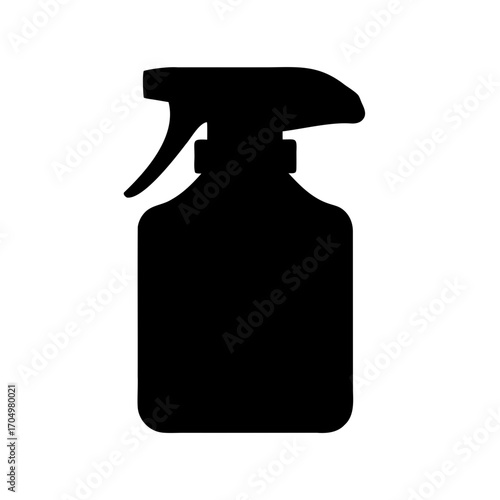 Monochromatic illustration of a spray bottle, featuring cleaning and disinfection