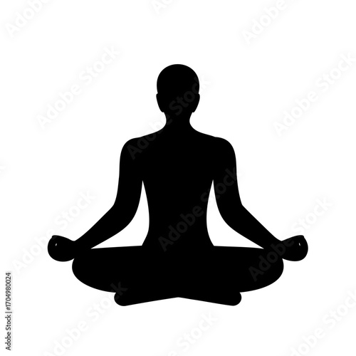 Meditating Person in Lotus Position Silhouette on a White Background Illustration