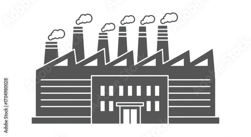 Industrial Factory Building with Smokestacks.
